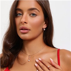 Комплект ювелирной бижутерии коллекция "Дубай" серьги, кулон и кольцо 18 р, покрытие позолота, вставка: фианиты, цвет: прозрачный, арт.314.915-18