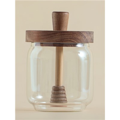 Баночка для мёда SL Home «Южная акация», 450 мл, 9×13.5 см, с крышкой и ложкой, стекло, прозрачная