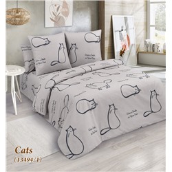Постельное белье из поплина Cats светлый