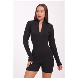 86104 Спортивное боди - шорты с длинным рукавом (Черный)