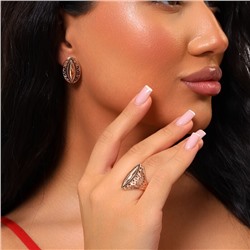 Комплект украшений ювелирная бижутерия Дубайское золото серьги и кольцо 17,5 р, покрытие позолота, вставка: фианит, цвет: черный, арт.215.308-17,5