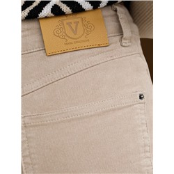 Укороченные эластичные брюки слим из микро вельвета