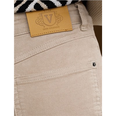 Укороченные эластичные брюки слим из микро вельвета