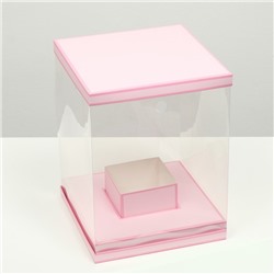 Коробка для цветов с вазой и PVC окнами складная, розовый, 23×30×23 см