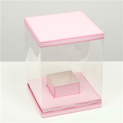 Коробка для цветов с вазой и PVC окнами складная, розовый, 23×30×23 см