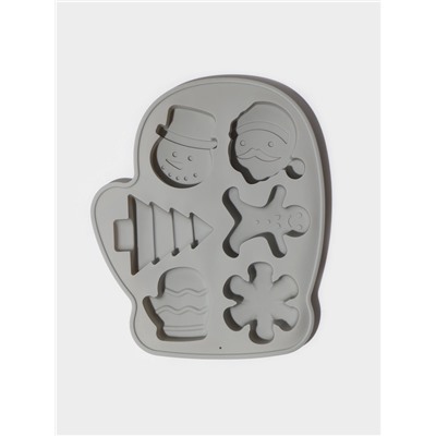 Форма для выпечки новогодняя Доляна «Новогодняя варежка», силикон, 6 ячеек, 24×20.5×2.5 см, серая