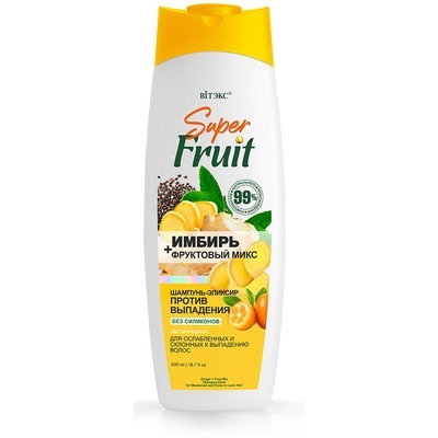 Шампунь-эликсир ПРОТИВ ВЫПАДЕНИЯ ИМБИРЬ + фруктовый микс для ослабленных и склонных к выпадению волос БЕЗ СИЛИКОНОВ  500мл