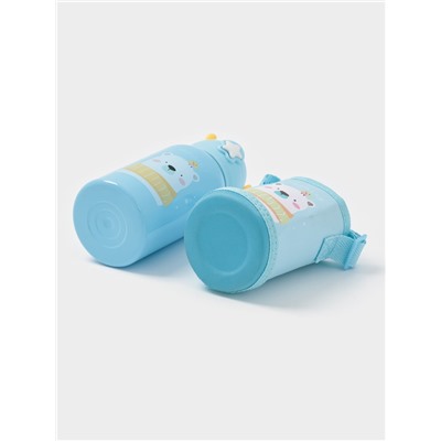 Термос детский «Мишка», 500 мл, с кружкой, два вида крышек, сохраняет тепло до 6 ч, нержавеющая сталь, синий