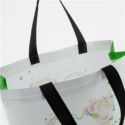 Сумка хозяйственная без застёжки, 32×10×27 см, белая/салатовая