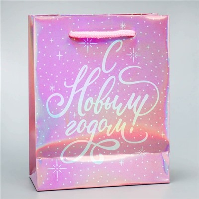 Пакет новогодний подарочный голографический «С Новым годом», S 12×15×5.5 см
