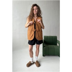 Жилет стеганый  HOME109/01/Коричневый, белый