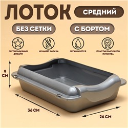 Туалет средний с бортом 36×26×9 см, лоток+борт серебро