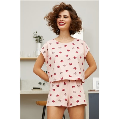 Пижама фуфайка (футболка), шорты жен Mia Cara SS21WJ330 French Kiss сердечки