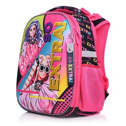 Рюкзак каркасный "Барби" формованный из полимеров, материал: нейлон, полиэстер, полноцветная печать, глиттер, вышивка, аппликация. 2 отделения на молнии, 2 бегунка на каждой молнии, 2 боковых кармана, светоотражатели , жесткая эргономичная спинка;  широки