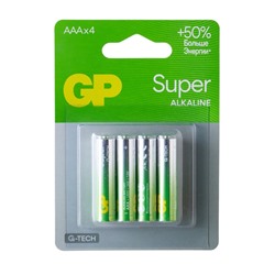 Батарейка алкалиновая GP Super, AAA, LR03-4BL, 1.5В, блистер, 4 шт.