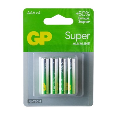 Батарейка алкалиновая GP Super, AAA, LR03-4BL, 1.5В, блистер, 4 шт.