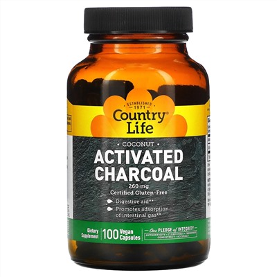 Country Life, Activated Charcoal, 260 mg, 100 Vegan Capsules