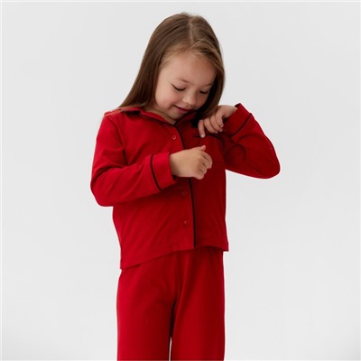 Пижама детская новогодняя (рубашка, брюки) KAFTAN Classic line, размер 36 (134-140 см), однотонная, красная