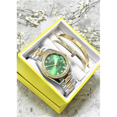 Подарочный набор для женщин часы, 2 браслета + коробка #22852982