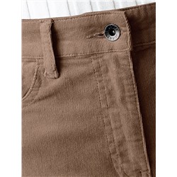 Укороченные эластичные брюки слим из микро вельвета