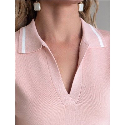 Джемпер с воротником-поло с коротким рукавом тонкой вязки из вискозы