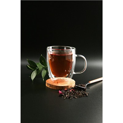 Кружка с двойными стенками, 300 мл, стекло, прозрачная