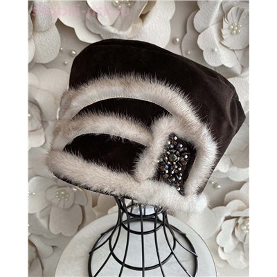 Павлина замша мех.норка Берет женский флис (56-58)