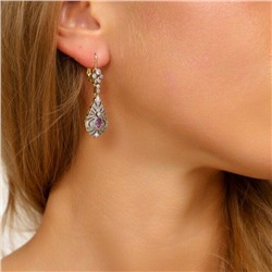 Комплект ювелирной бижутерии Итальянское золото (покрытие желтое 14к), серьги висячие и кольцо 17 р, покрытие позолота и посеребрение, вставка: фианиты, цвет: прозрачный и сиреневый, арт. 213.038-16