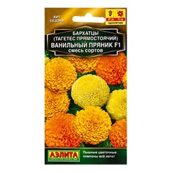 Семена цветов Бархатцы Ванильный пряник F1, смесь сортов  Золотая серия, Ц/П,5 шт.