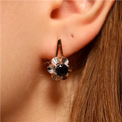 Серьги цветы ювелирная бижутерия коллекция "Дубай" покрытие позолота, вставка: фианиты, цвет: черный, арт.314.251