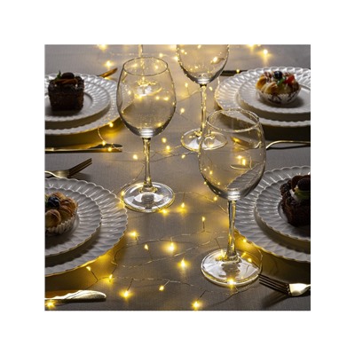 Гирлянда «Мишура» 5 м роса, IP20, серебристая нить, 100 LED, свечение тёплое белое, 12 В