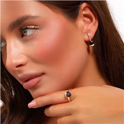 Комплект ювелирная бижутерия коллекция  "Дубай" серьги и кольцо 18 р, покрытие: позолота, вставка: фианиты, цвет: черный и прозрачный, арт.217.313-18