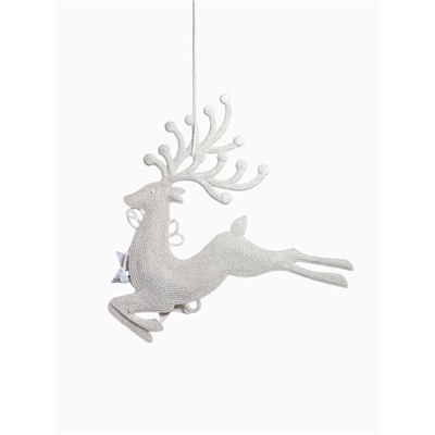 Ёлочная игрушка «Зимнее волшебство. Олень бегущий со звёздами» пластик, 22×24 см, белый