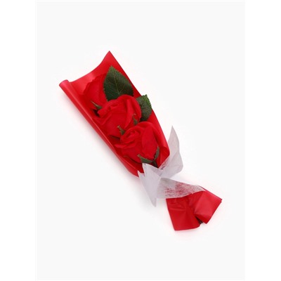 Букет из трех мыльных красных роз в колбе.
