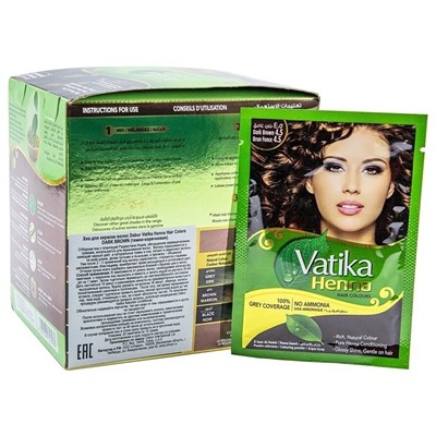 Dabur Vatika Naturals Henna Hair Colours - Dark Brown / Краска для Волос на Основе Натуральной Хны (Темно-Коричневый) 60 г