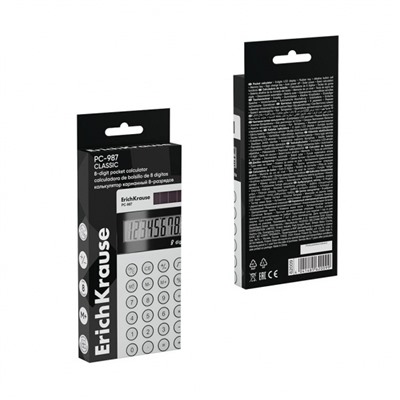 Калькулятор  8 разрядов 120х59 мм PC-987 Classic белый карманный 62009 ErichKrause