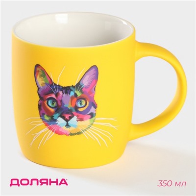 Кружка Доляна «Котик», 350 мл, фарфор, жёлтая