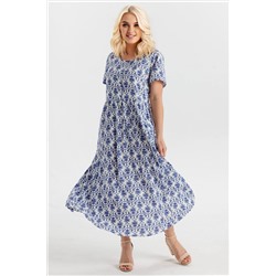 Платье штапель  5994/42/Молочный, васильковый