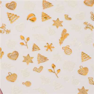 Наклейки для ногтей «Праздничное чудо», металлизированные, белые, золотистые