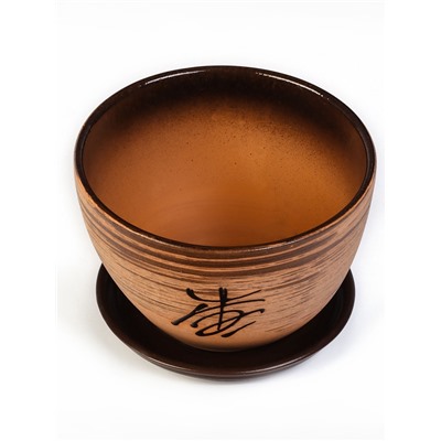 Горшок для цветов «Восток», 1.65 л, d=17 см, h=13 см, керамика, с поддоном, коричневый