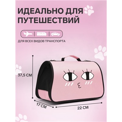 Сумка - переноска для животных «Воздушный поцелуй», розовая, размер S, 37.5×17×22 см