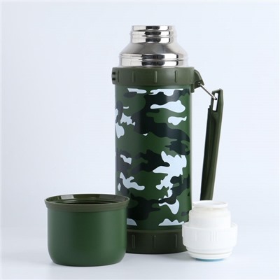 Термос Мастер К «Движение», 1.2 л, 11×29 см, с кружкой, сохраняет тепло 18 ч, нержавеющая сталь, зелёный