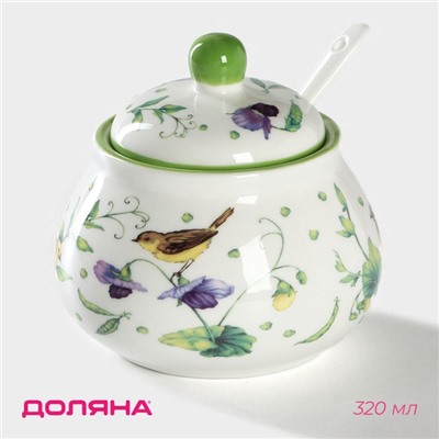 УЦЕНКА Сахарница с ложкой "Зеленый сад" 320 мл, 10x9 см
