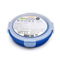 Ланчбокс складной герметичный круглый, 350 мл, диаметр 12 см, высота 6,5 см, в сложенном виде высота 3 см, силиконовый, с пластиковой крышкой, с отверстием вентиляции и силиконовой заглушкой, темно-синий