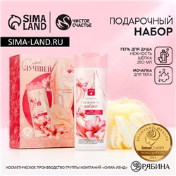 Подарочный набор косметики «Самой лучшей», гель для душа 250 мл и мочалка для тела, Чистое счастье