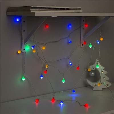 УЦЕНКА Гирлянда «Нить» 5 м с насадками «Шарики цветные», IP20, прозрачная нить, 30 LED, свечение мульти, 8 режимов, 220 В