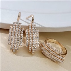 Комплект ювелирной бижутерии коллекция "Дубай" серьги и кольцо 19 р, покрытие позолота, вставка: цирконы, цвет: прозрачный, арт.215.714-19