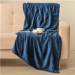 Плед «Этель», 180×200 см, корал-флис, тёмно-синий