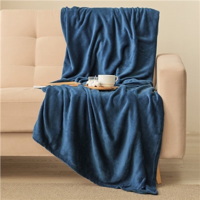 Плед «Этель», 180×200 см, корал-флис, тёмно-синий