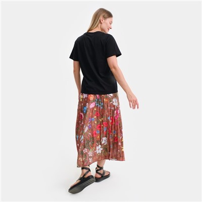 Костюм женский (футболка, юбка), цвет чёрный, коричневый, размер ONE SIZE